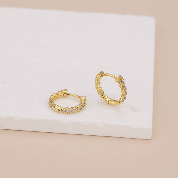 E033 gold hoop earrings, paved earrings, silver earrings: Silver