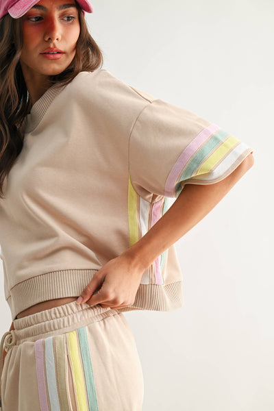 Game Day Pastel Stripe Luxe Lounge Set: IVORY MULTI - Lulu Bella Boutique