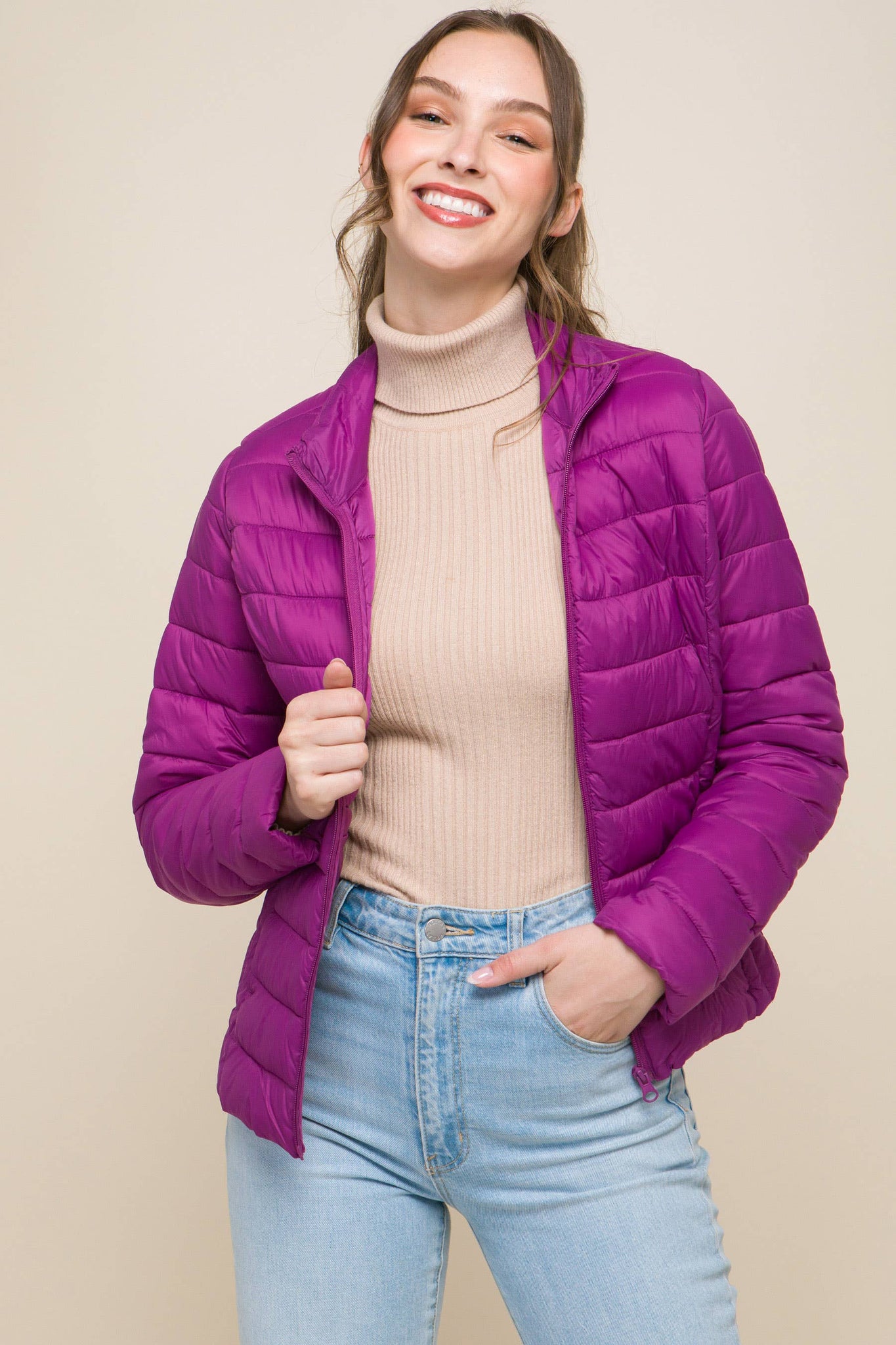 Ultra Lightweight Padded Thermal Zip Up Jacket: VIOLET