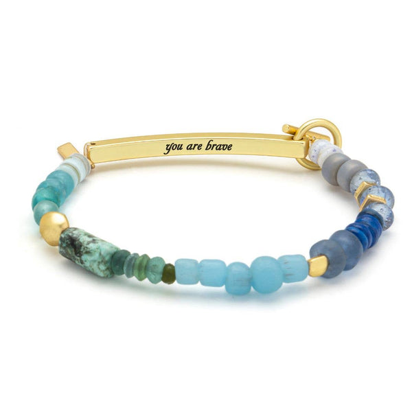 Hidden Message Bracelet - Brave/African Turquoise/Gold - Lulu Bella Boutique