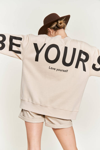Printed oversized sweatshirt : Beige / S - Lulu Bella Boutique