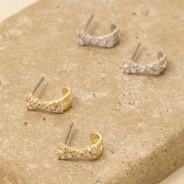 Gold Dipped Cz Pave X Hoop Earrings: GOLD
