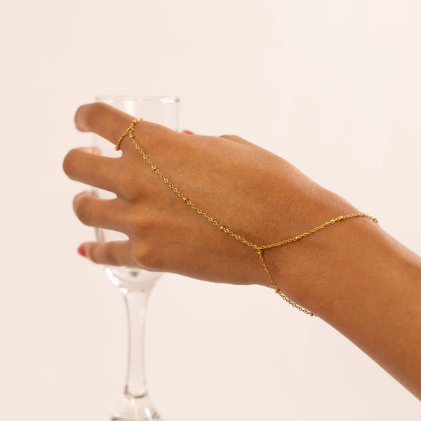 18K Gold PVD Stainless Steel Satellite Hand Chain: Gold