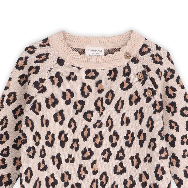 Leopard Jacquard Knit Baby Jumpsuit (Organic Cotton): Oatmeal Heather