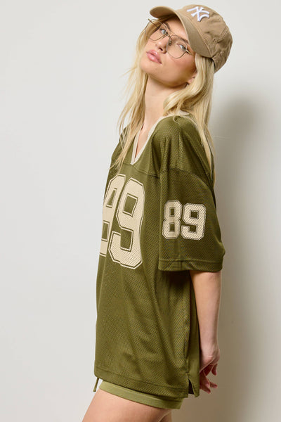 Oversized 89 Graphic Short Sleeve Jersey Tee: Olive