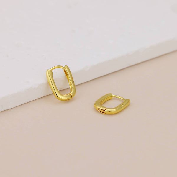 E079 gold hoop earrings, rectangular earrings, huggie hoops: Silver