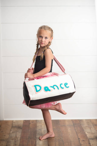 Kids Pink & Blue Fuzzy Letter Weekender Dance Travel Bag: One Size