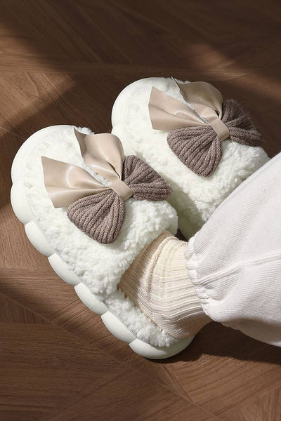 Bowknot Applique Plush Winter Slippers | US6-9.5: Pink / Standard / US9.5 (CN41)