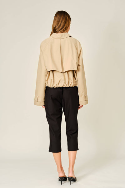 SLIM LEG WOVEN CAPRI PANTS: BLACK