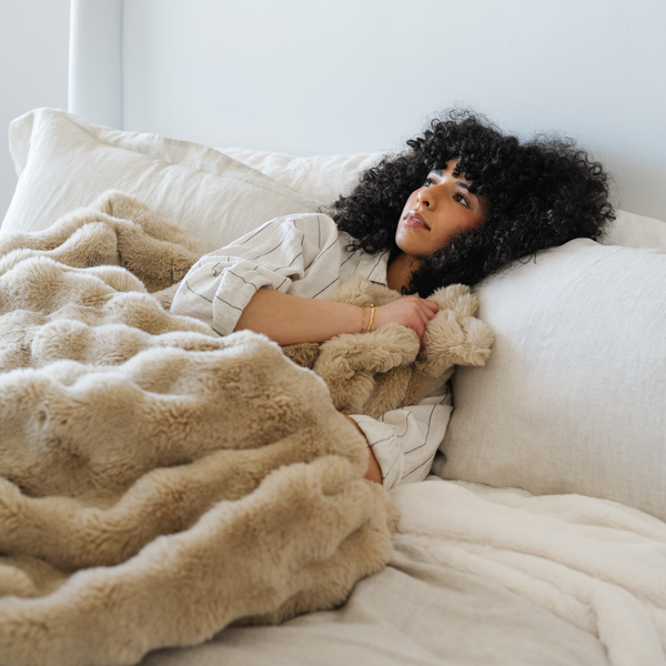 PLUSH FAUX FUR XL THROW BLANKETS: Sesame - Lulu Bella Boutique