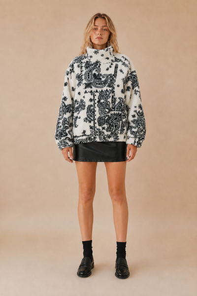 ***HALF PACK*** SA10133J - Paisley Sherpa Pullover Jacket: IVORY MULTI / S - Lulu Bella Boutique