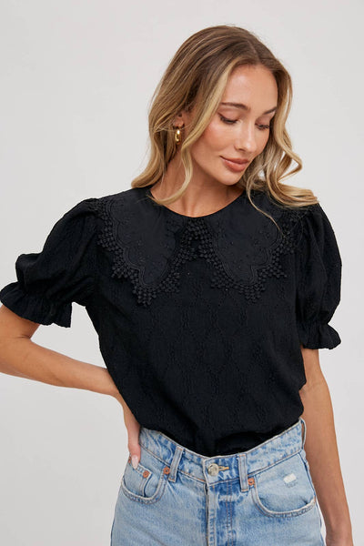 Lace Collar Top - Lulu Bella Boutique