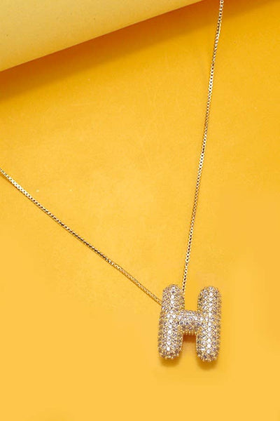 INITIAL PAVE RHINESTONE BUBBLE BALLOON NECKLACE | 80N751: S