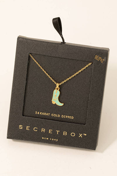 Secret Box Western Cowboy Boot Charm Necklace: BK - Lulu Bella Boutique