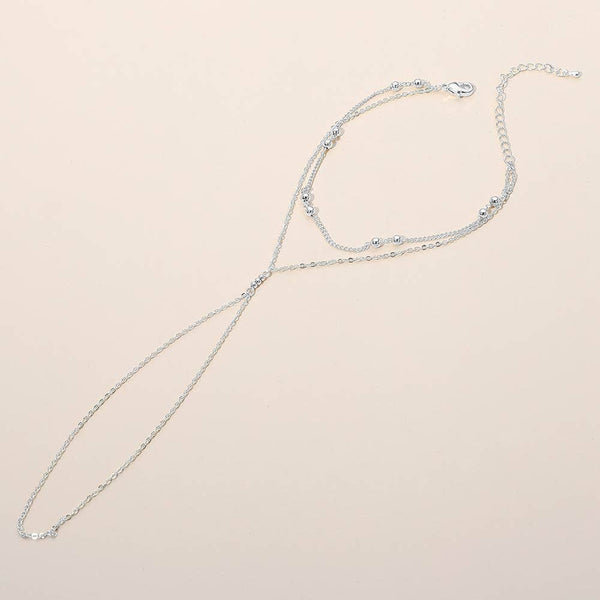 Delicate Beaded Accent Layered Hand Chain Bracelet: Gold - Lulu Bella Boutique
