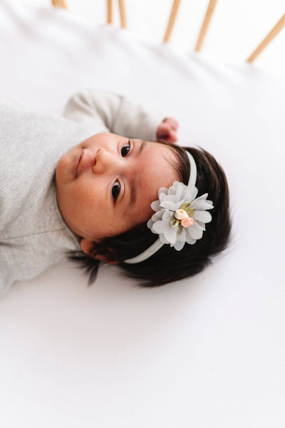 Baby Bling® Flower Skinny soft nylon headband: Magnolia Dusty Blue