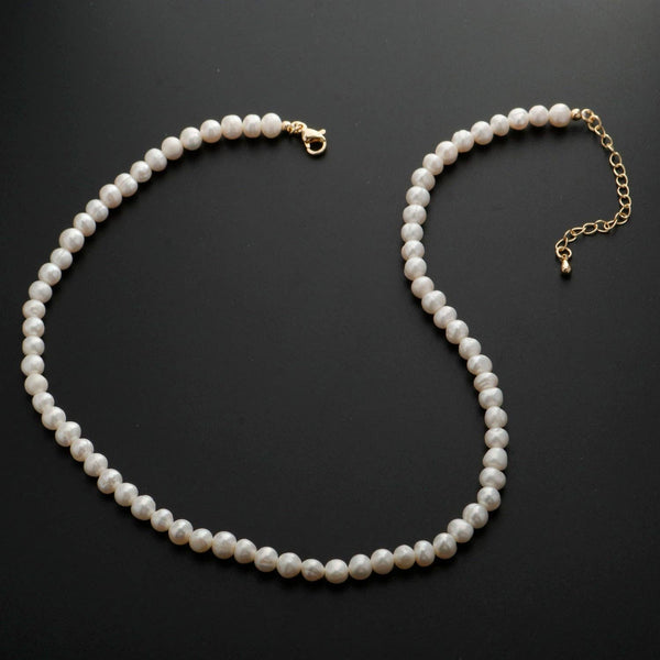 Classic Round Pearl Necklace White Fresh Water Pearl Necklace, Natural Freshwater Pearl, Genuine Pearls Wedding Bridal Jewelry WA-333 - Lulu Bella Boutique