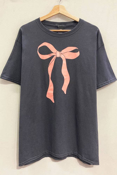 Bow Ribbon Oversized Tee: CHARCOAL / OVERSIZED / SM