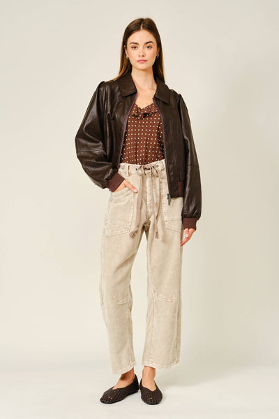 BARREL CORDUROY PANTS WITH EYELET WAIST: DOVE