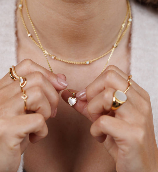 Gemstone Heart Pendant Necklace - Mother of Pearl - Lulu Bella Boutique