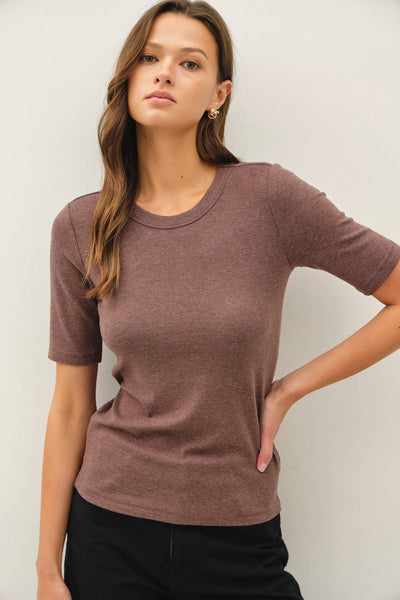 ULTRA SOFT BASIC SHORT SLEEVE TOP : WALNUT