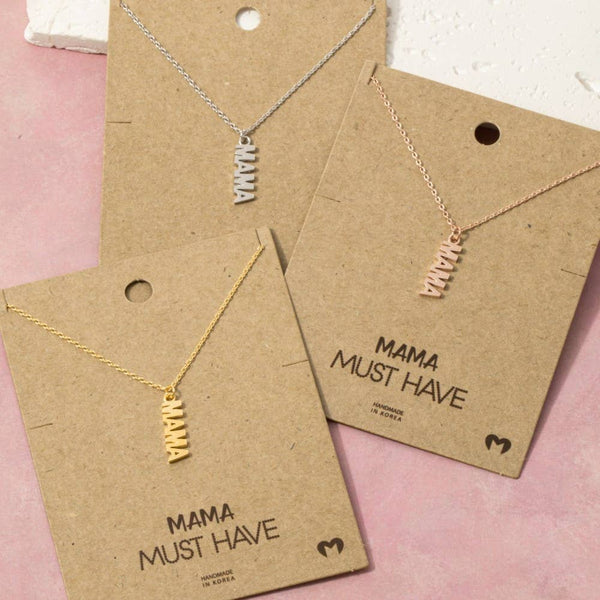 Gold Dipped Flat Mama Pendant Necklace: G - Lulu Bella Boutique