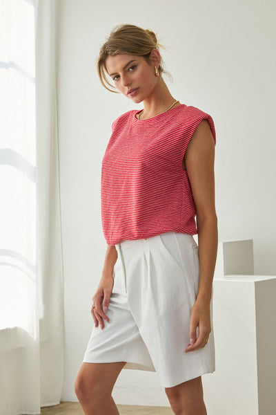 Stripe Knit Bubble Hem Tank Top: Red / XS - Lulu Bella Boutique