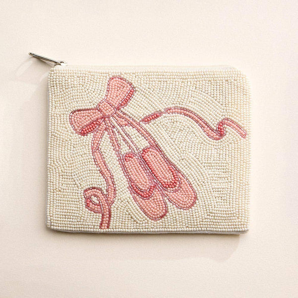 Ballet Slipper Bow Seed Beaded Mini Pouch Bag - Lulu Bella Boutique