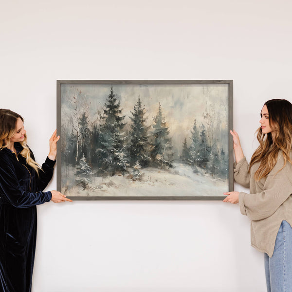 Quiet Snow Pines - Farmhouse Entryway Wall Art: 6x10" Mini Canvas Art with Wood Box Frame