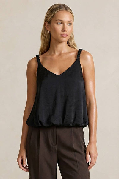 Billowy Strap Accent Tank Top: Black / S - Lulu Bella Boutique