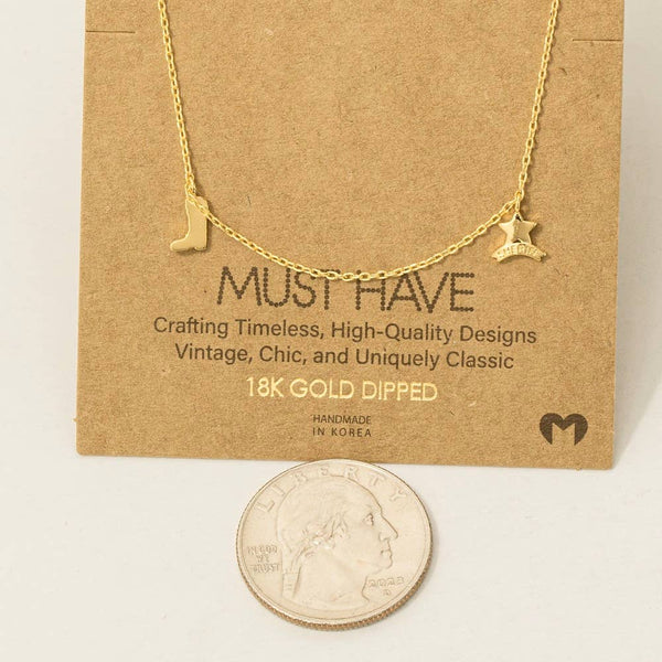 Gold Dipped Cowboy Theme Charms Chain Necklace: G - Lulu Bella Boutique