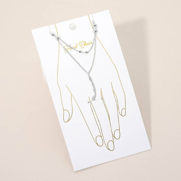 Delicate Beaded Accent Layered Hand Chain Bracelet: Gold - Lulu Bella Boutique
