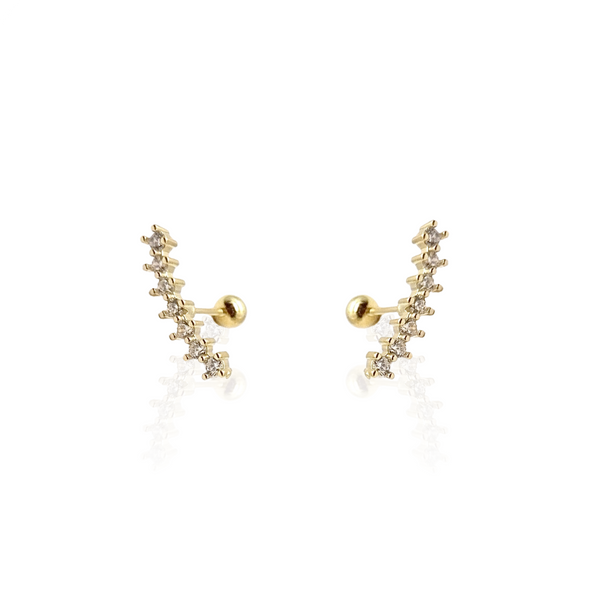 Curve CZ Diamond Screw Back Earrings: Yellow Gold