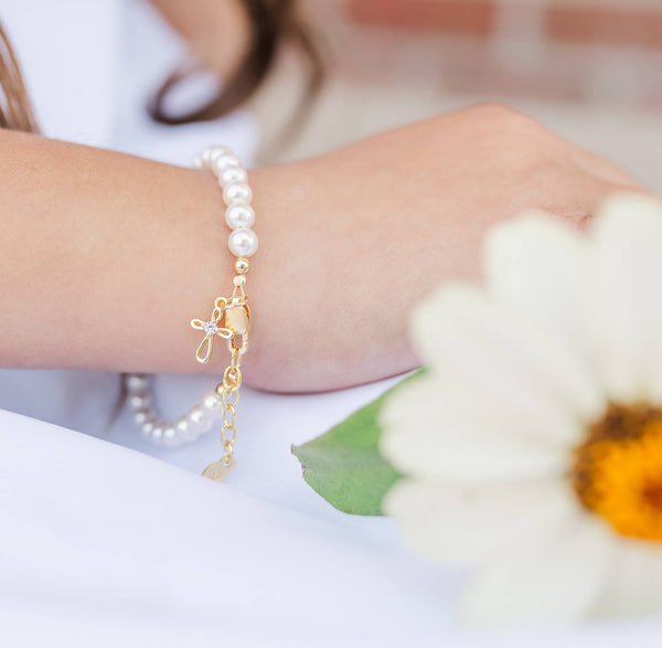Kids14K Gold-Plated Baptism Cross Bracelet or Communion Gift: Large 6-12 Years - Lulu Bella Boutique