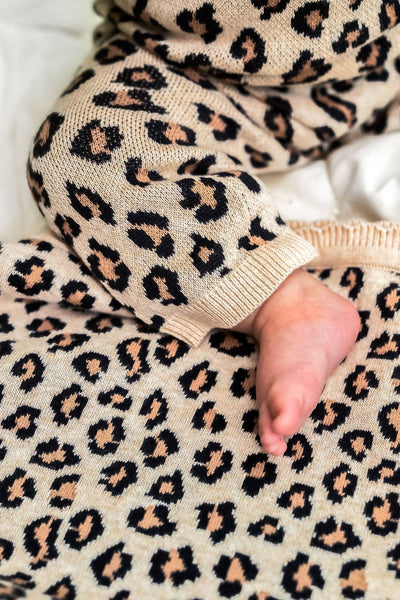 Leopard Jacquard Knit Baby Jumpsuit (Organic Cotton): Oatmeal Heather