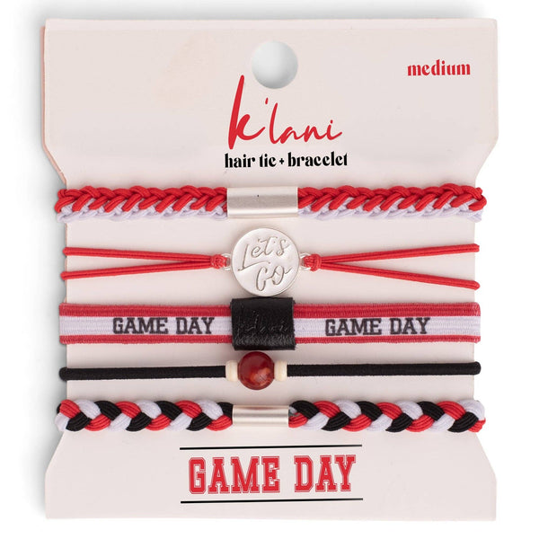 "Game Day" Red, Black & White Hair Tie Bracelets: Medium
