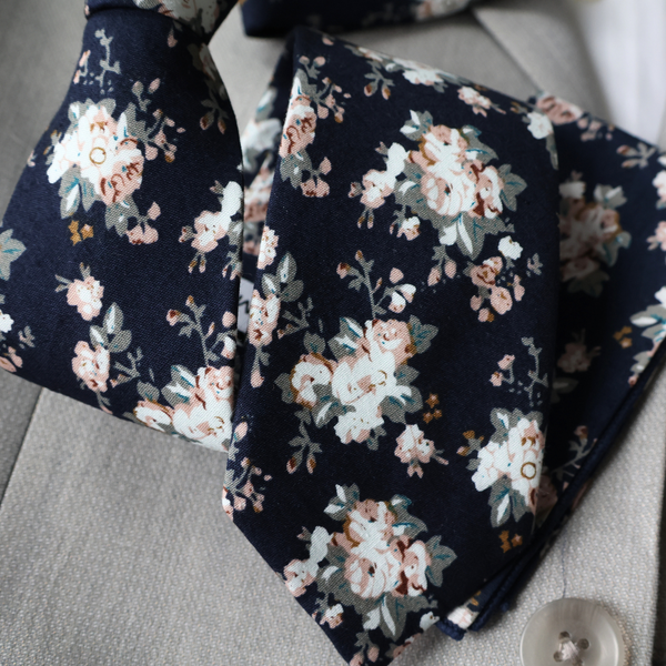 Kai Dark Blue Floral Skinny Tie