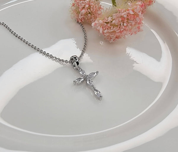 CZ Small Cross Necklace: Gold - Lulu Bella Boutique
