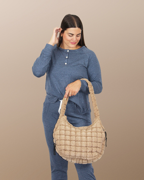 Carmella Pufferquilt Shoulder Bag Oatmeal