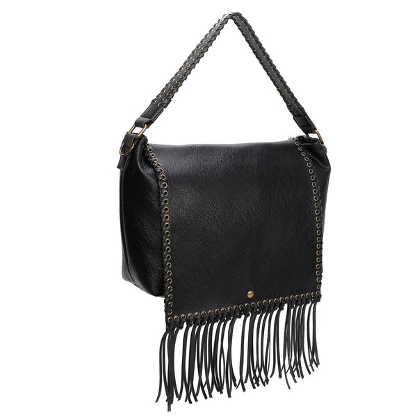 Lacey Fringe Messenger in Black