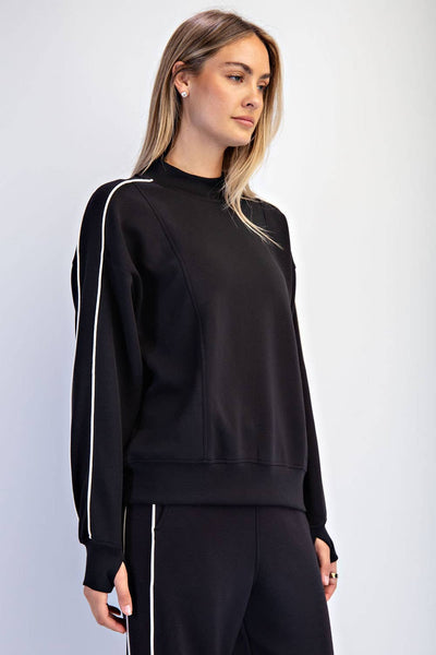 Modal Contrast Piping Lounge Set: Black/Cream - Lulu Bella Boutique