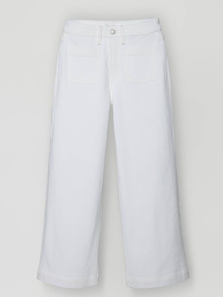 HIGH RISE PATCH POCKET OPTIC WHITE WIDE LEG JEANS T7504WH: OPTIC WHITE / 24 - Lulu Bella Boutique