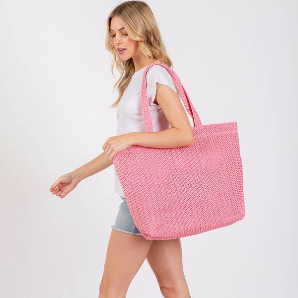 Solid Crochet Straw Tote Bag / Beach Bag
: Beige - Lulu Bella Boutique
