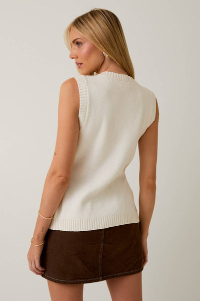 BUTTON DOWN KNIT VEST: White - Lulu Bella Boutique