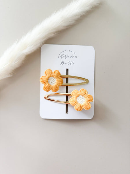 Flower Hair Clips- Set of 2 : Yellow - Lulu Bella Boutique