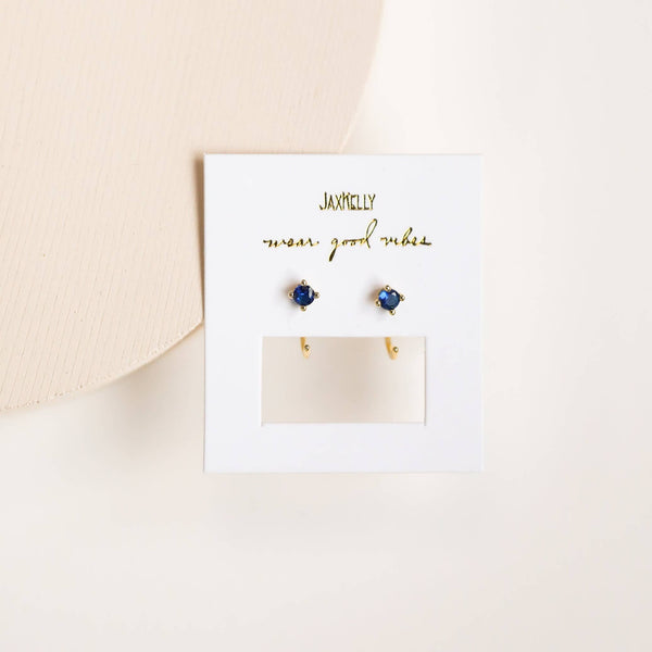 CZ Huggies - Sapphire - Gold Earrings