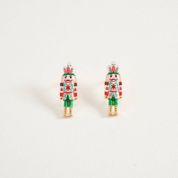 1 In Enamel Christmas Nutcracker Floral Print Post Earrings: Silver/Light Pink / ONE