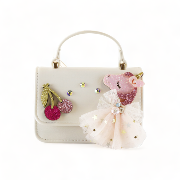 B1302 Unicorn & Cherry Applique Purse (6 Colors): Fuchsia