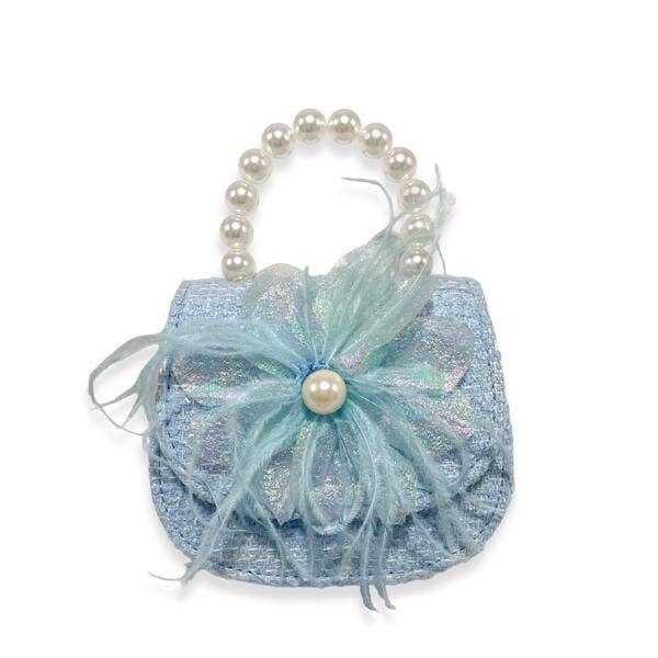 B1340 Feather Floral Tweed Purse (2 Colors): Blue