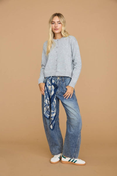 Mixed Novelty Button Knit Cardigan: GREY